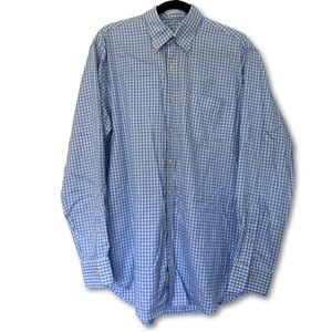 Peter Millar (L) Blue/White Checked Button Down Luxury Cotton Long Sleeve Shirt
